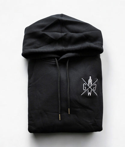 Schwarzer Herren Hoodie mit auffälligem Spartaner-Logo für sportliche Looks
