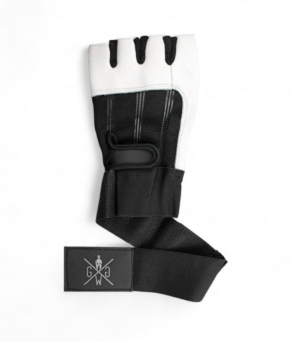 Trainingshandschuhe Weiss mit Leder von Gym Generation – schützende und langlebige Handschuhe mit Handgelenkbandagen und atmungsaktivem Material, perfekt für Sportler.
