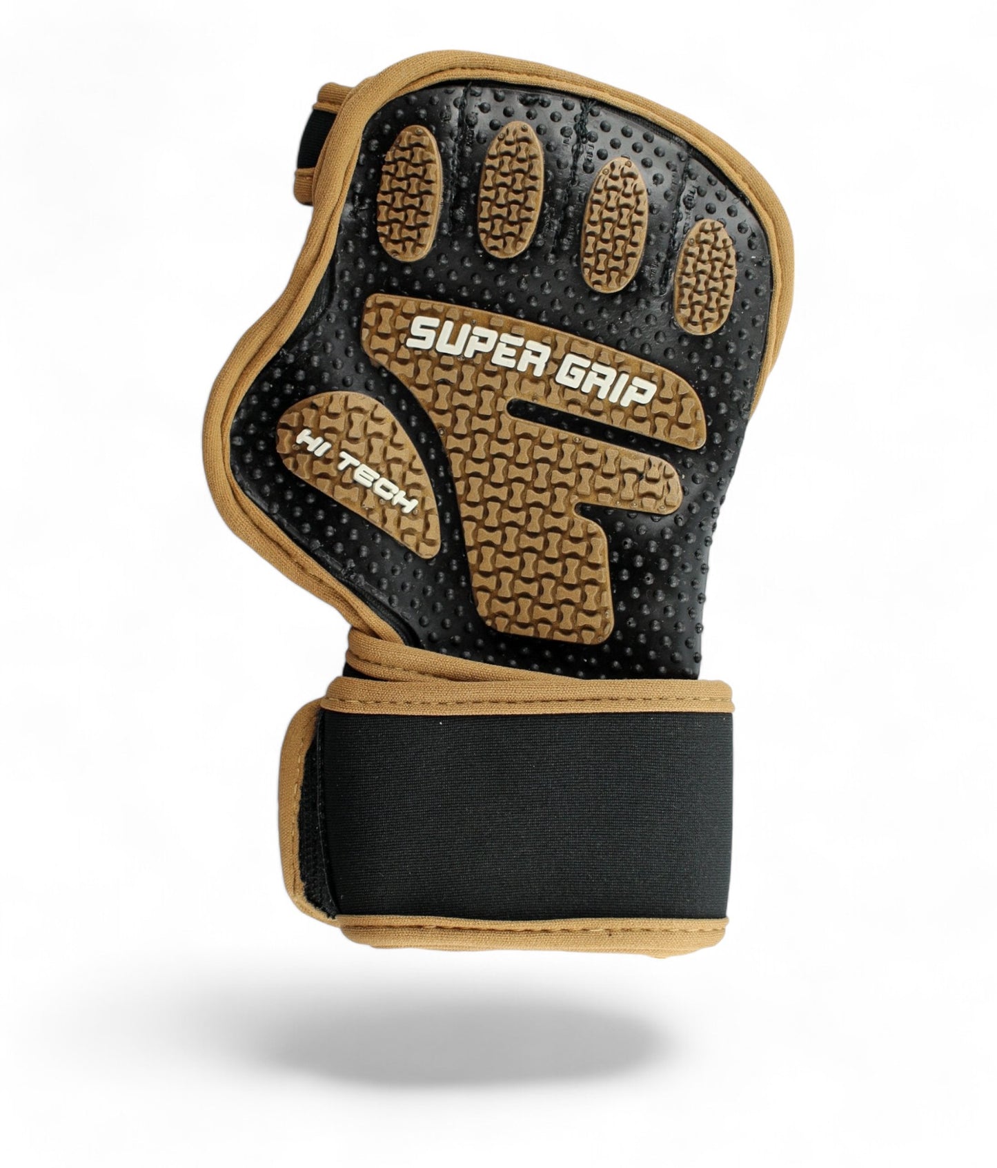 Trainingshandschuhe Schwarz-Gold von Gym Generation – langlebige Handschuhe mit Super Grip Polster und stabilisierenden Bandagen, perfekt für intensives Training.