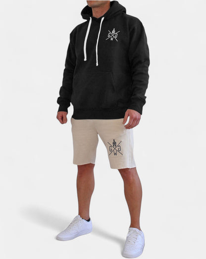 Fitness Shorts Herren "Off White" – hochwertige kurze Sporthosen mit funktionalem Design, praktischen Taschen und zeitlosem Chic, perfekt für aktive Männer.