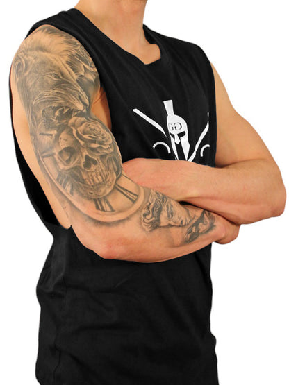 Herren Gym Tank Top Schwarz – Atmungsaktives und strapazierfähiges Training Tank mit auffälligem Brustprint, perfekt für intensive Workouts und Freizeit.