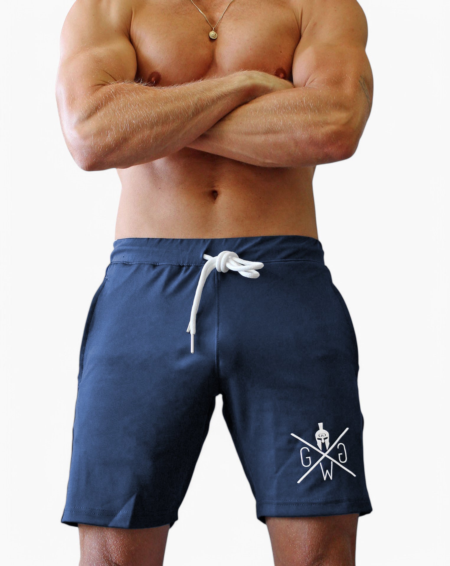 Herren Gym Shorts Navy Blau – Elastische und praktische kurze Sporthosen von Gym Generation, mit Seitentaschen und modernem Design.