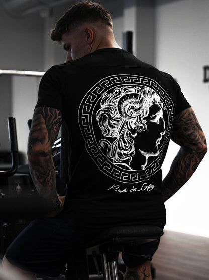 Alexander der Große Fitness T-Shirt – Sportliches Gym Shirt für Herren mit auffälligem Backprint und antiker Symbolik, perfekt für Workouts und Streetwear.