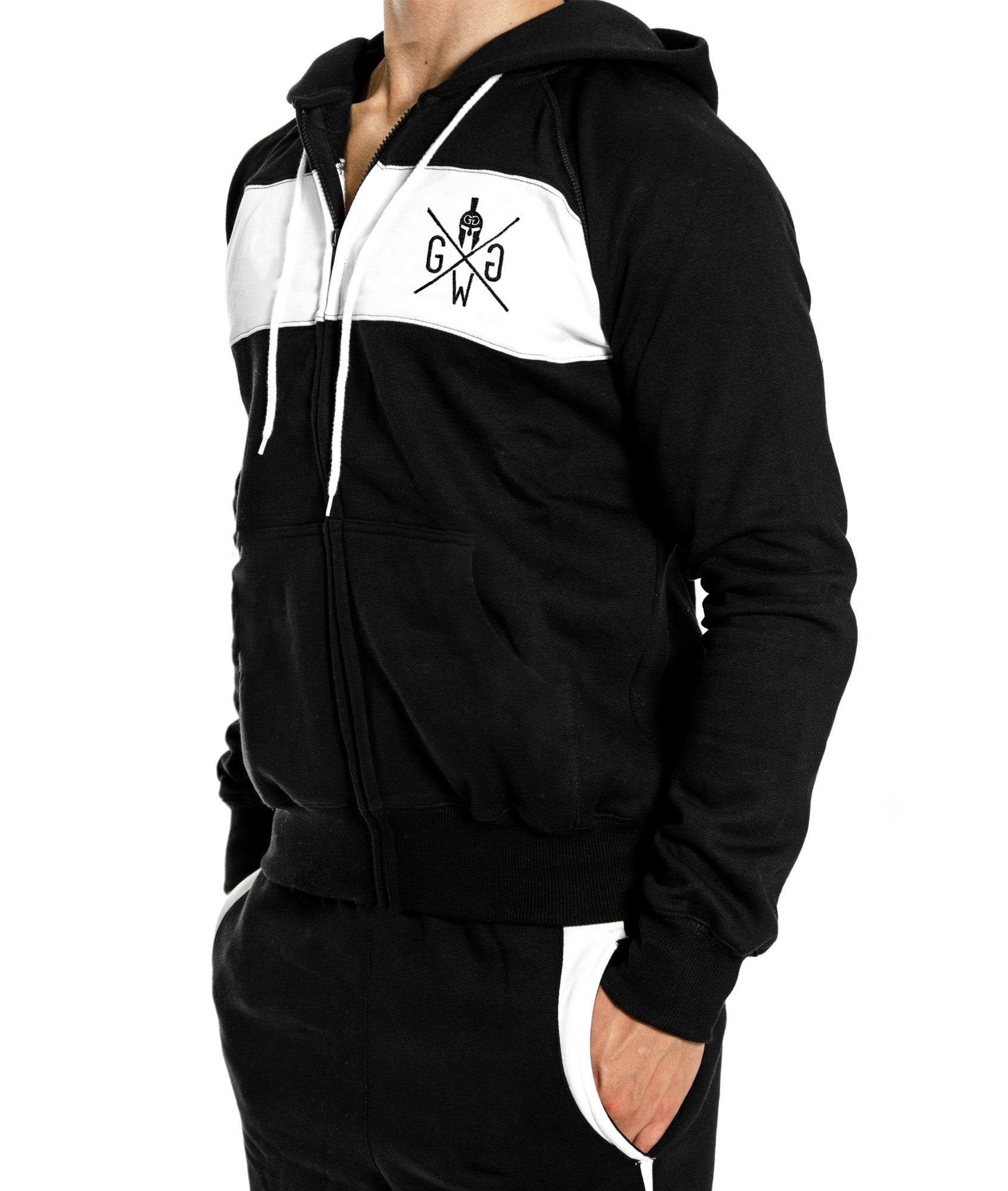 Schwarzer Fitness Hoodie mit praktischen Reißverschluss und hochwertiger Baumwollmischung
