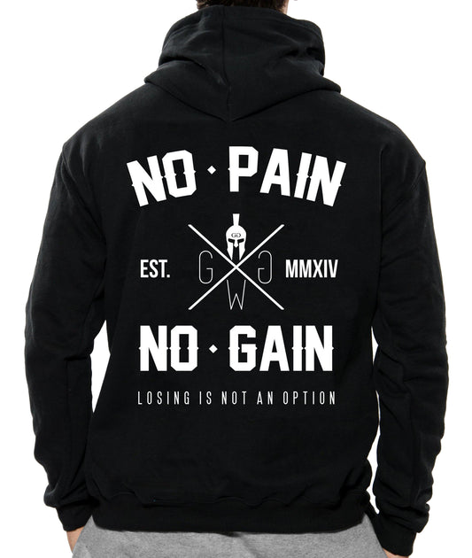 Gym Hoodie mit "No Pain No Gain" Logo von Gym Generation, perfekt für Fitness und Workout.