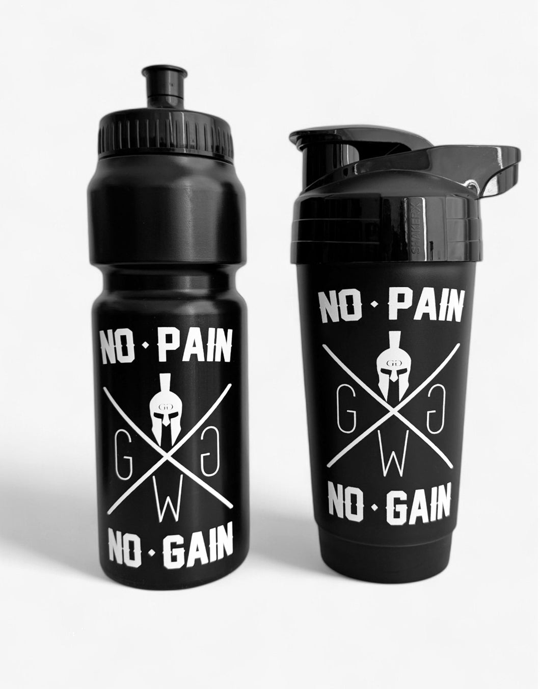 No Pain No Gain Shaker – Schwarzer Gym Generation Protein Shaker, für Training, Fitness und einfache Zubereitung von Protein-Drinks.