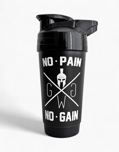 No Pain No Gain Protein Shaker – Schwarzer Fitness Shaker von Gym Generation, ideal für Training, Booster und Protein-Drinks, mit sportlichem Design.