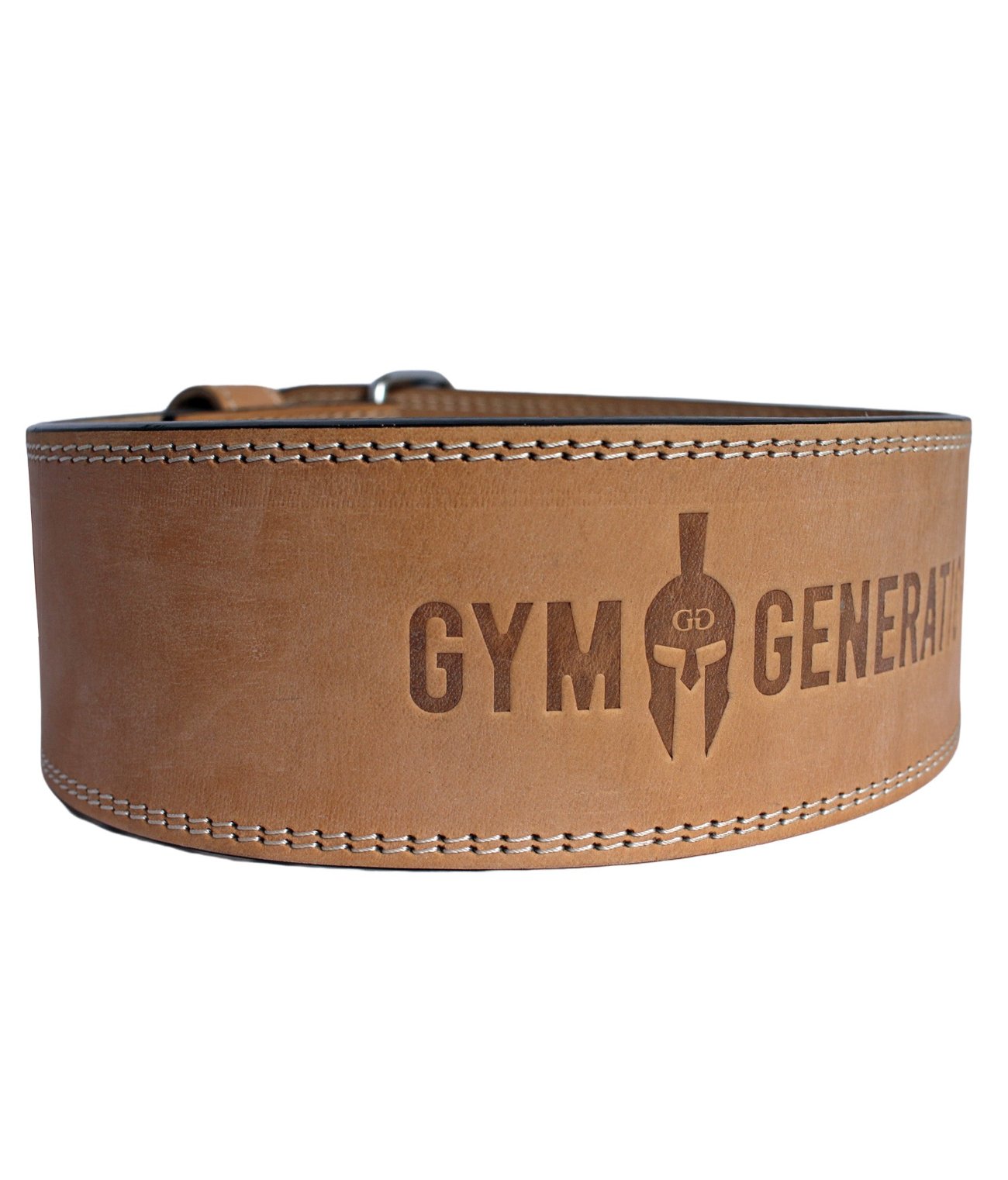 Gym Generation Leder-Gewichthebergürtel in Beige mit geprägtem Logo für maximalen Schutz
