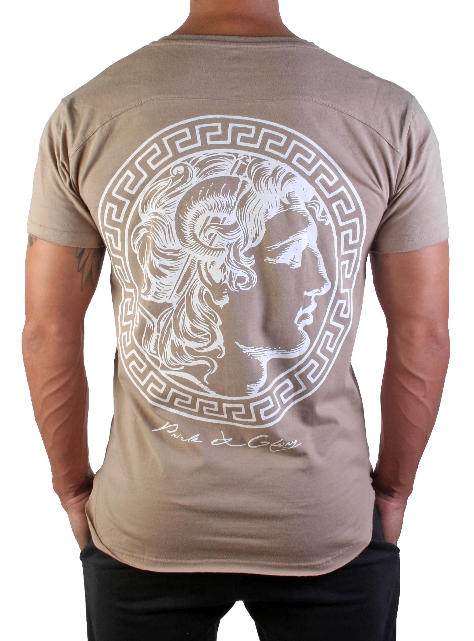 Alexander the Great T-Shirt in Beige von Gym Generation mit edlem weißen Druck und historischem Motiv.