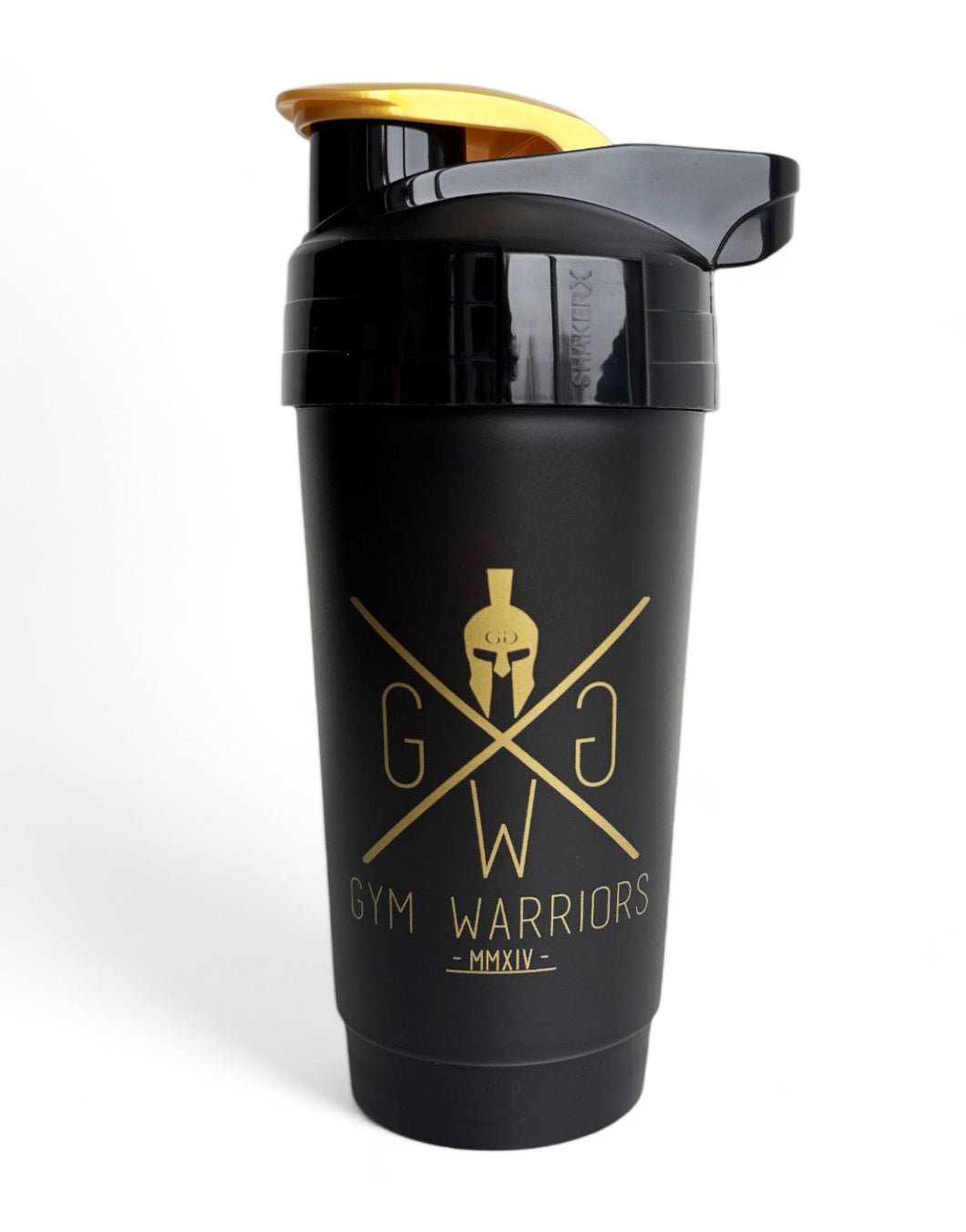 Gym Shaker Schwarz mit Gold – Eleganter und funktionaler Shaker von Gym Generation, perfekt für Proteinpulver, BCAAs und Pre-Workout-Mixe.