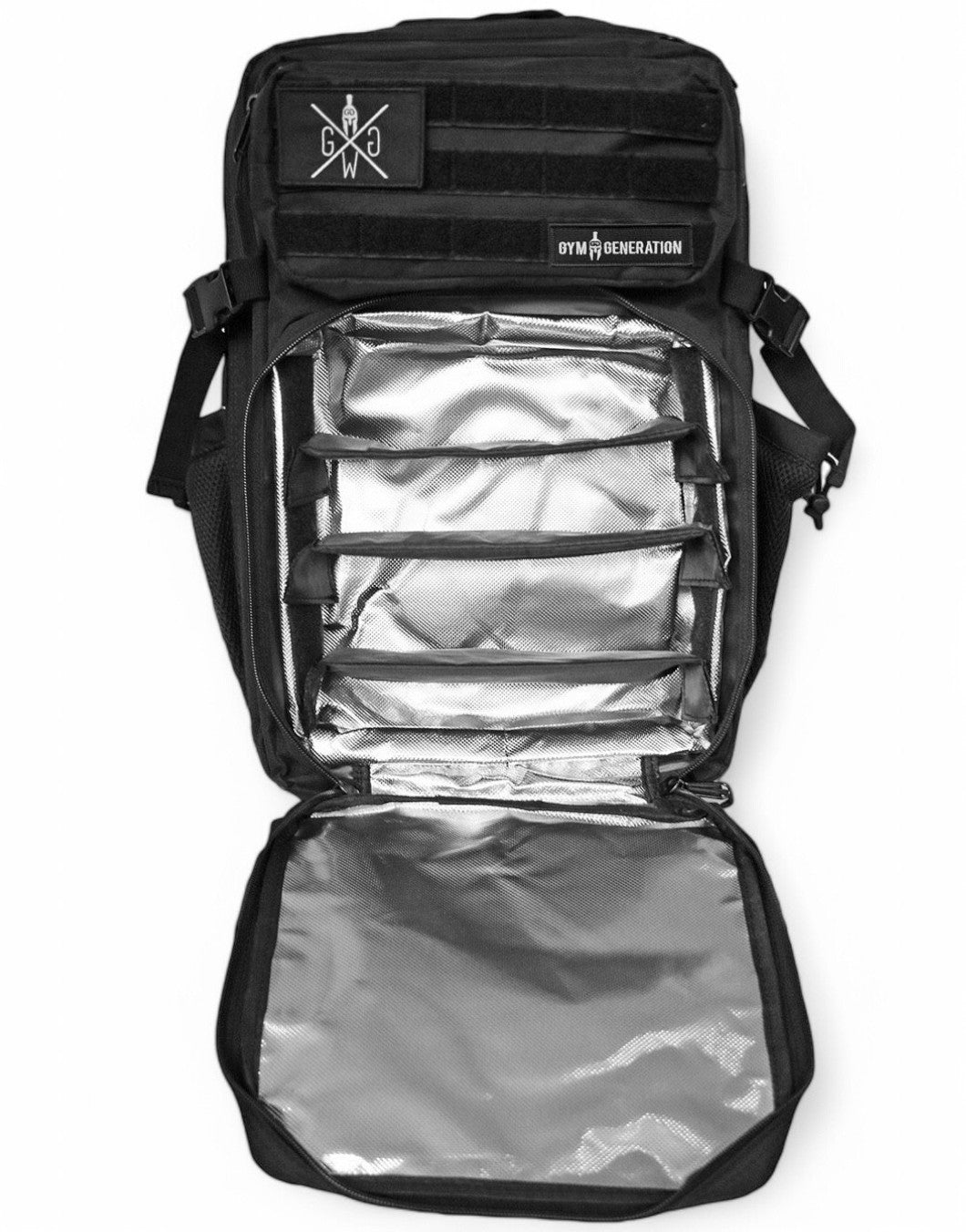 Meal Prep Rucksack mit Kühlfach – Gym Generation Fitness-Rucksack, ideal für unterwegs, mit isoliertem Fach für Lebensmittel und Getränke.