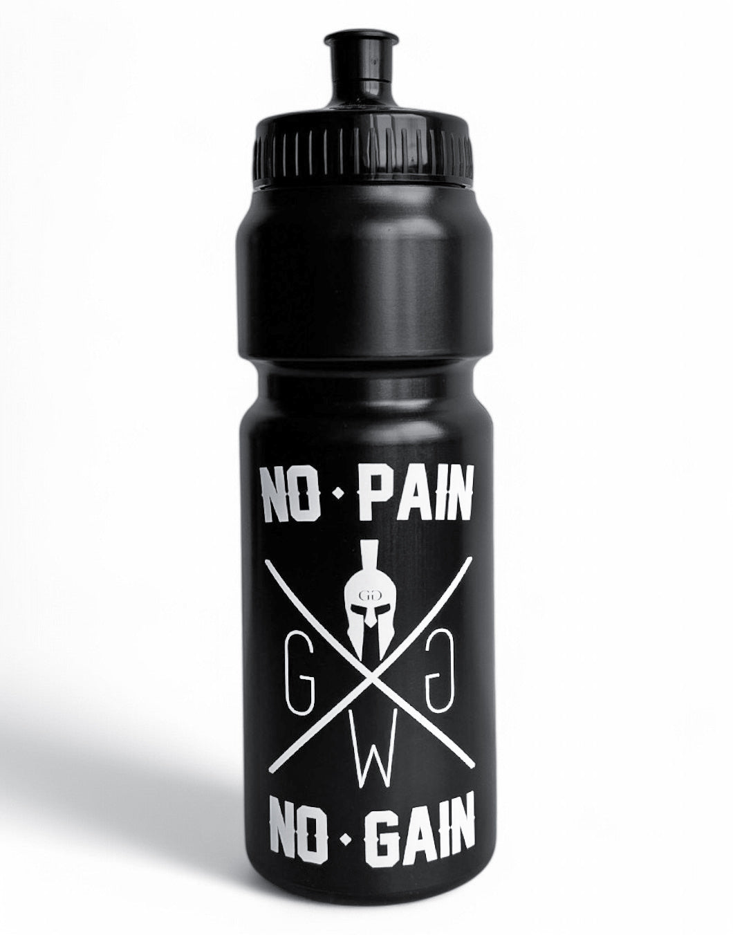 No Pain, No Gain Trinkflasche Schwarz – Stylische Sportflasche von Gym Generation, robust, spülmaschinenfest und perfekt für Hydration beim Workout.