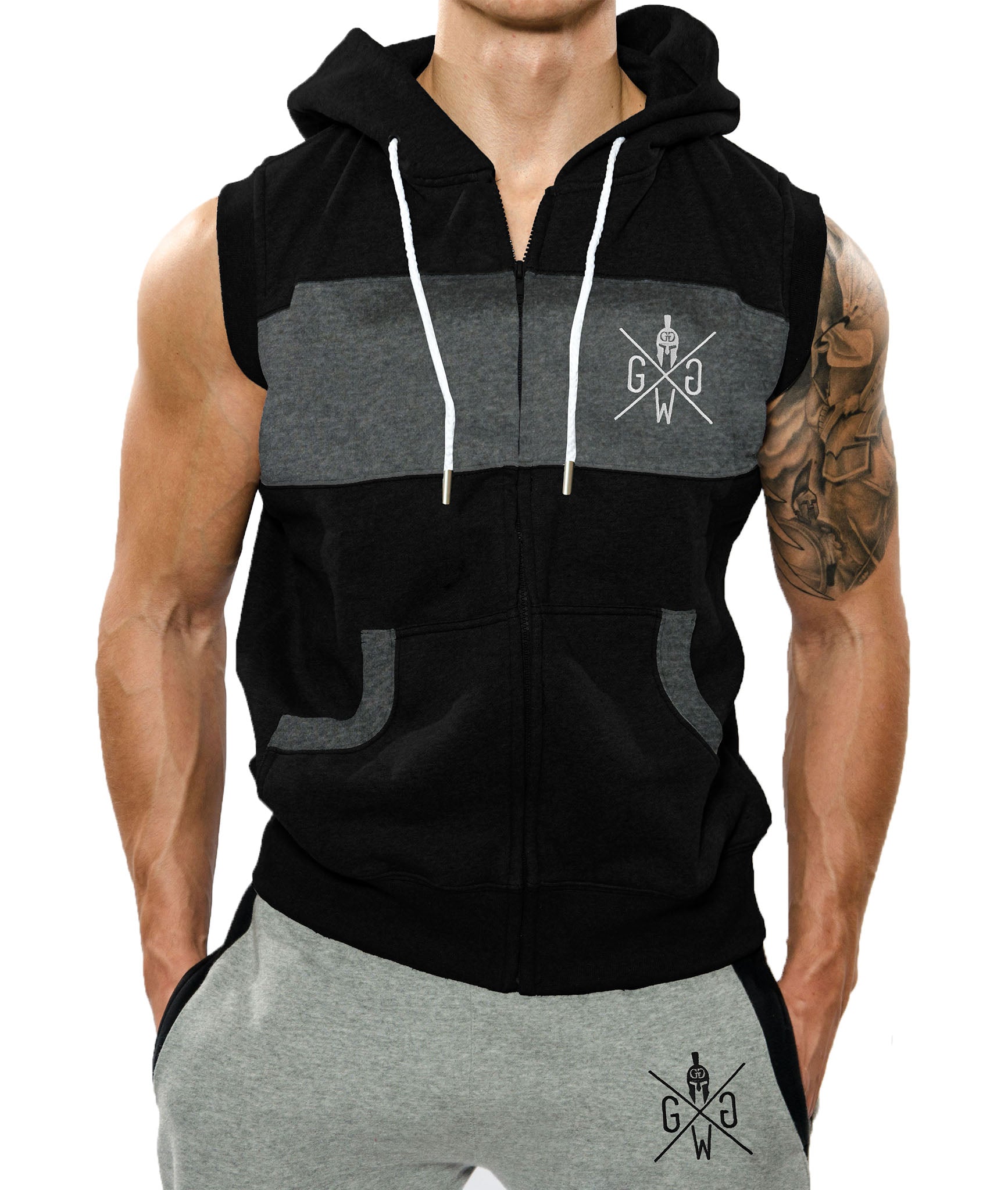 Bequemer ärmelloser Hoodie für Herren mit sportlichem Design und gesticktem Logo
