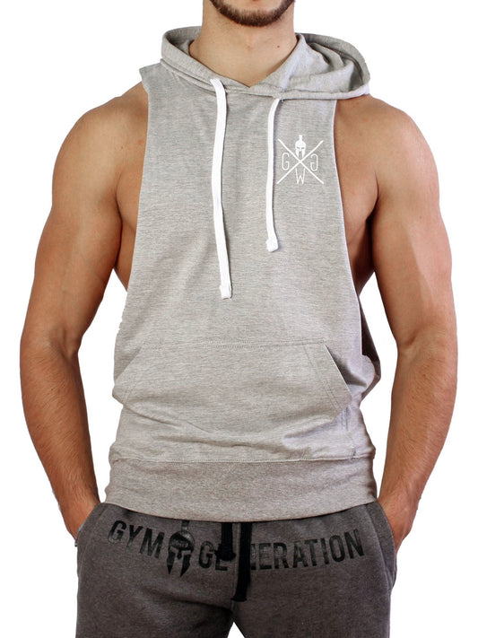 Gym Generation Kapuzen Tank Top 'Warrior 89' in Grau, Vorderansicht für stylische Sportbekleidung