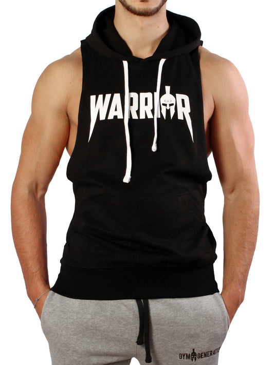 Schwarzes Herren Tank Top mit Kapuze und Gym Generation Logo
