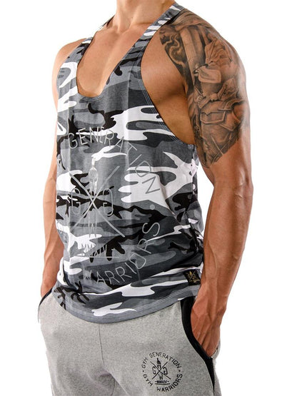 Graues Camouflage Tank Top für Herren mit 3-fach genähtem Saum – Ideal für Fitness und Streetwear