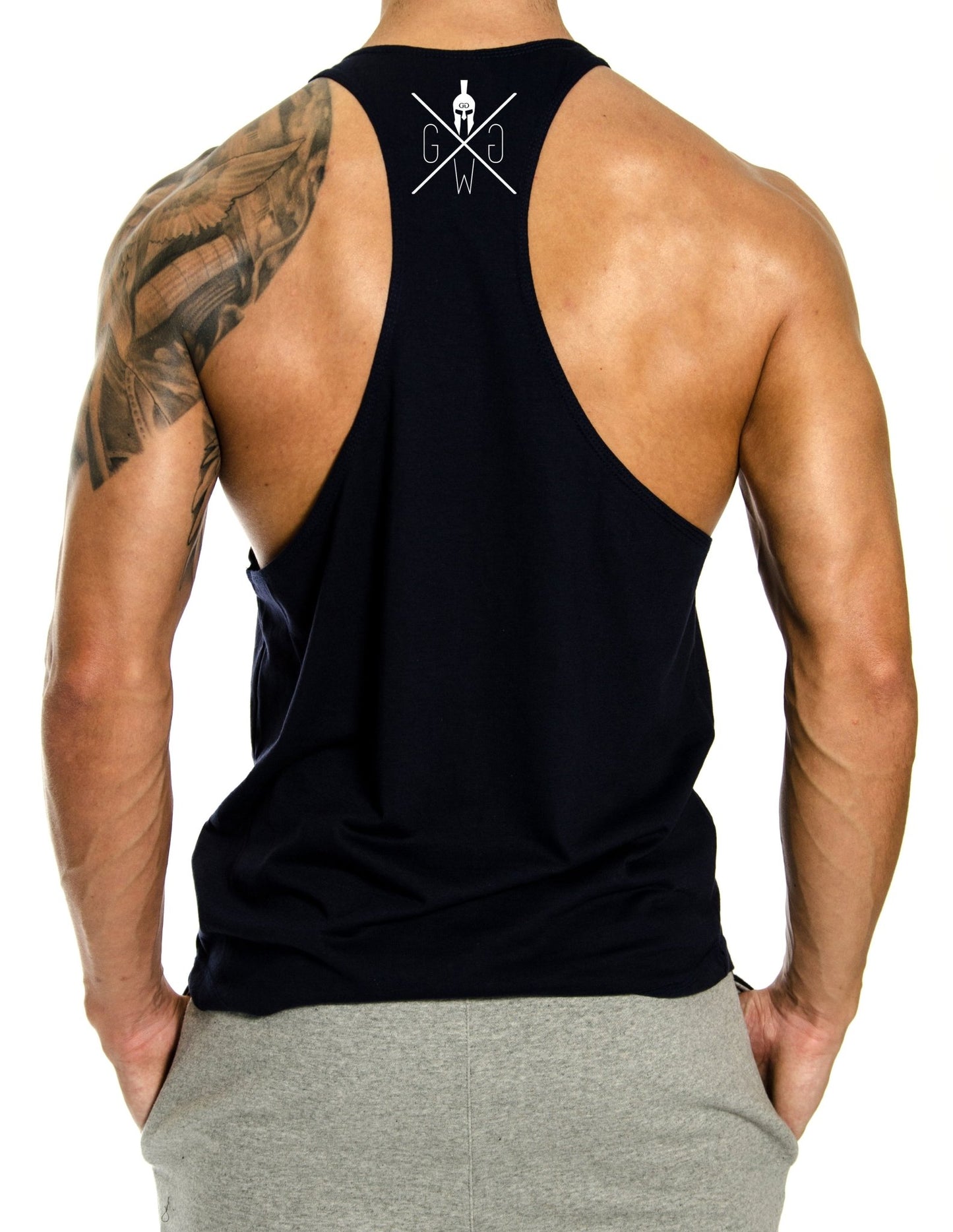 Schwarzes 'No Pain No Gain' Stringer Tanktop mit Rundhalsausschnitt und ärmellosem Design