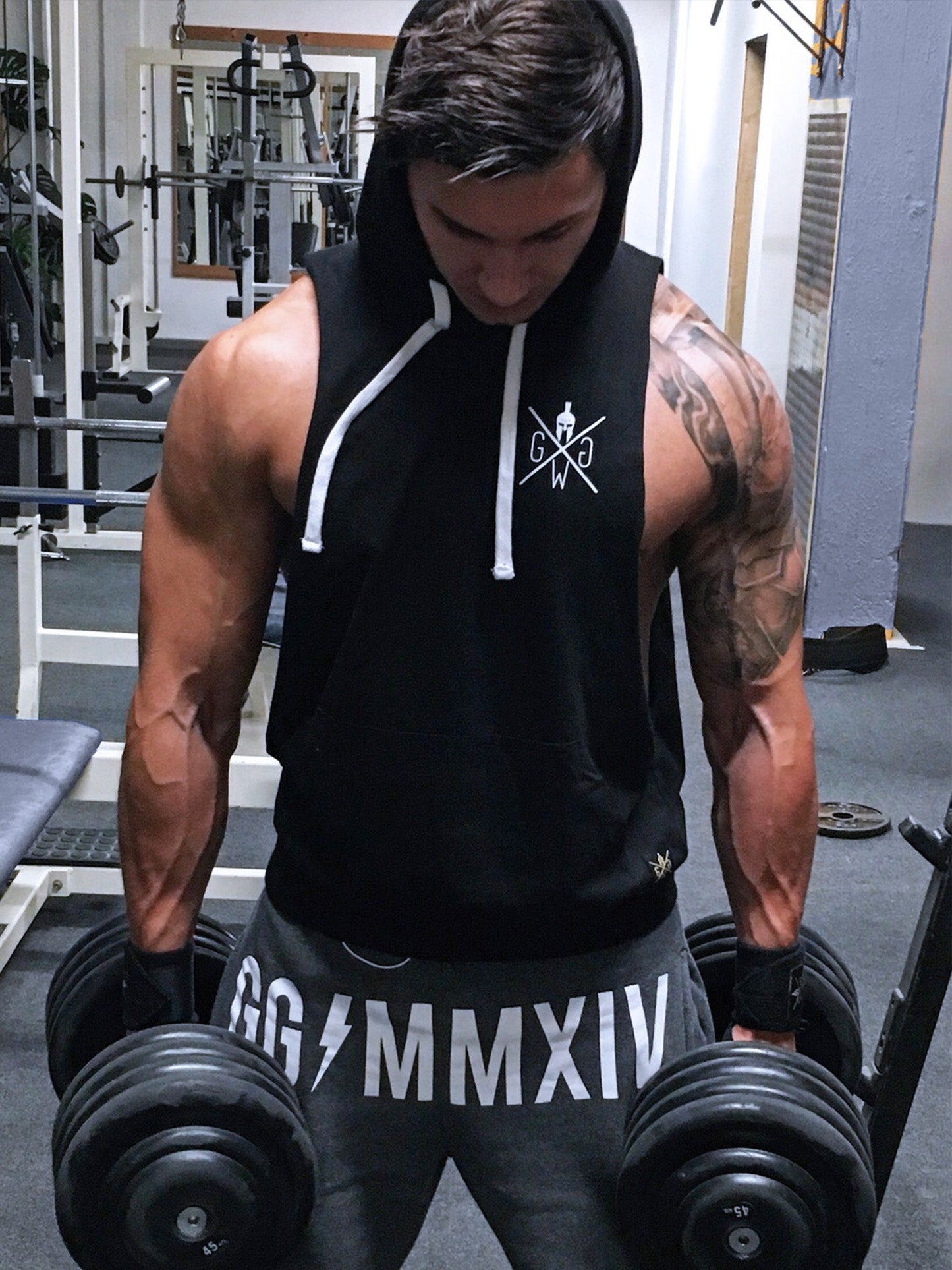 Gym Generation Black Hooded Tank Top Featuring Bold Double-Sided Print