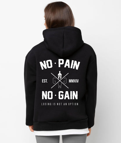 Schwarzer Fitness Hoodie Damen – Gym Generation Hoodie mit motivierendem „Losing is not an option“-Schriftzug, für Frauen mit starkem Mindset.