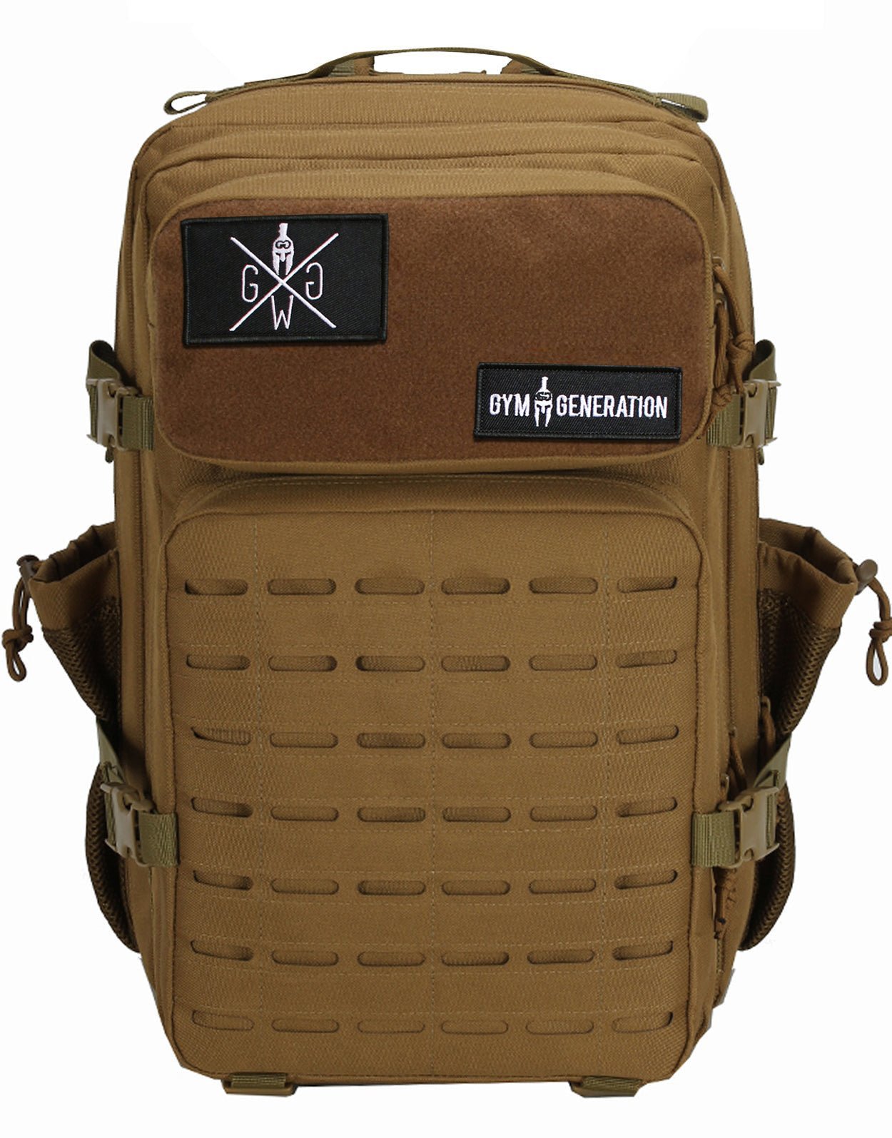 Fitness Rucksack Beige von Gym Generation – 45L Rucksack mit Klettfläche für Patches, ideal für Sport, Reisen und Alltag.