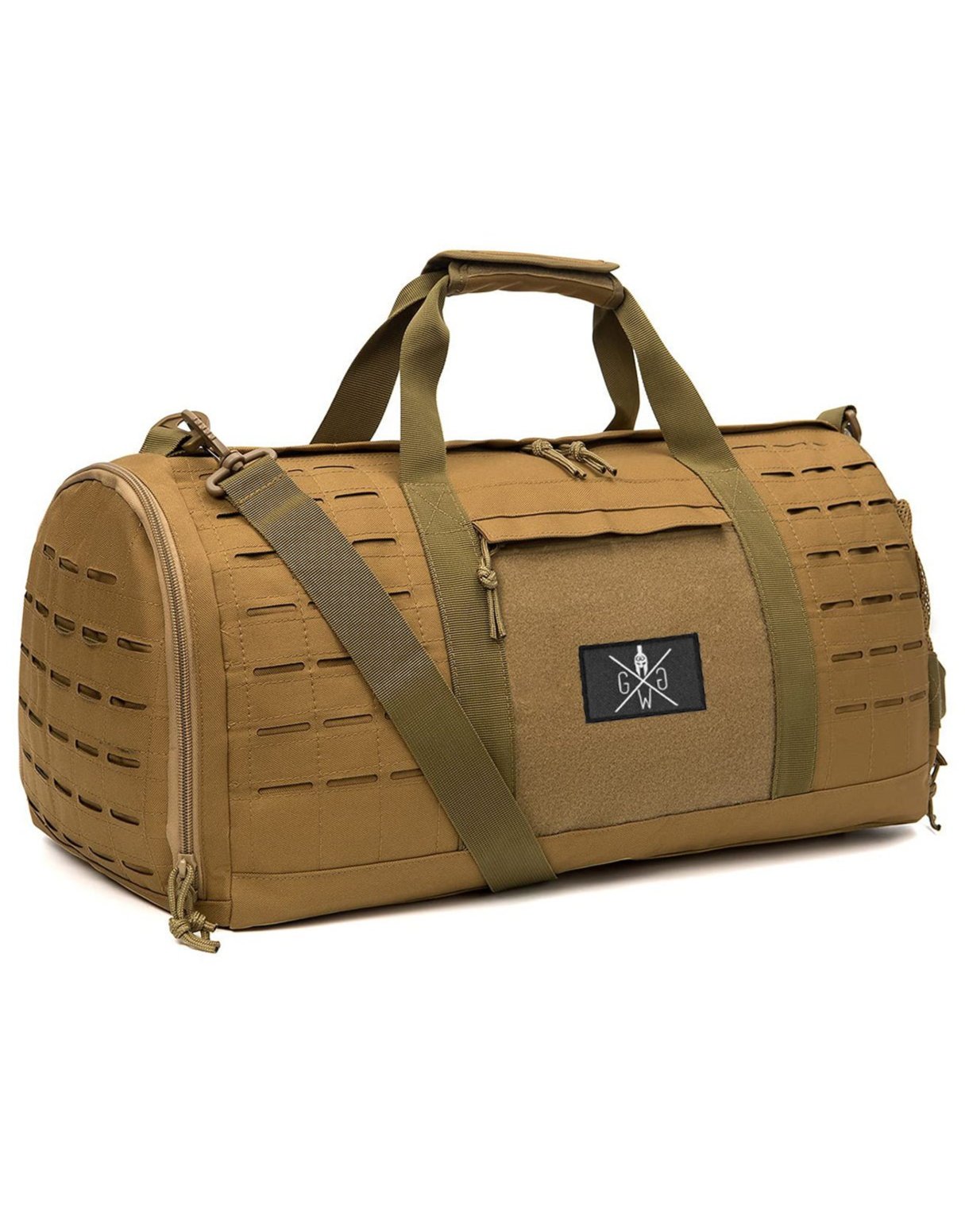 Gym Tasche Beige von Gym Generation – Stylische und funktionale Sporttasche mit separatem Schuhfach, Klettfläche für Patches und abnehmbarem Schultergurt.