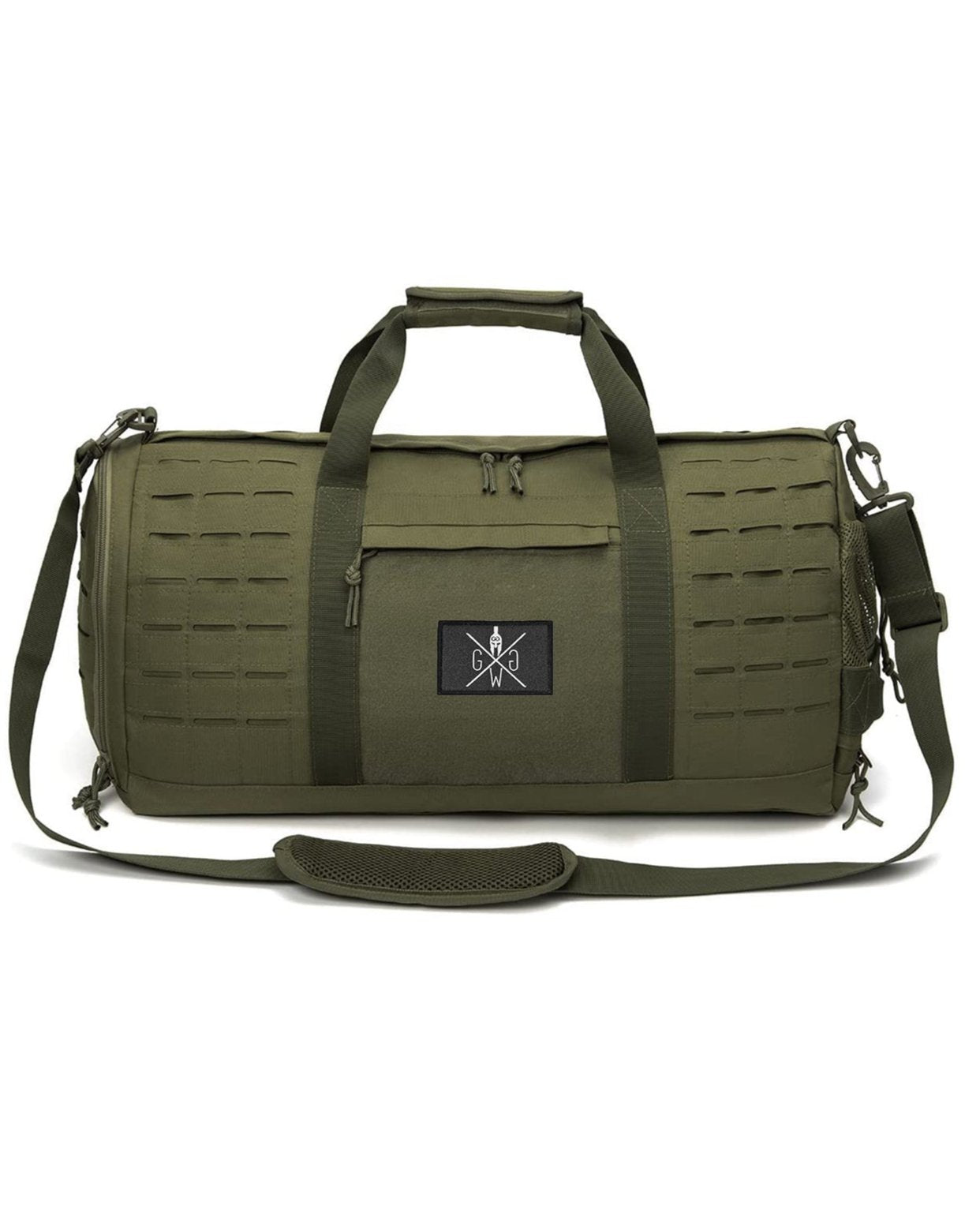 Gym Tasche Olive – Sporttasche mit separatem Schuhfach und Klettfläche für Patches, perfekt für Fitness, Reisen und Outdoor-Aktivitäten.