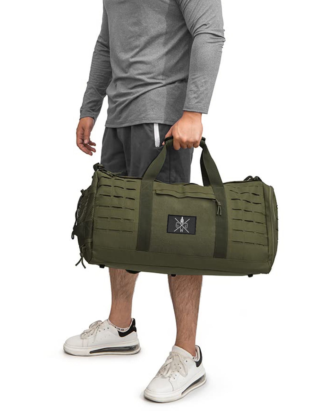 Reise Sporttasche Olive – Fitness Tasche von Gym Generation, strapazierfähig und funktional, mit Platz für Schuhe und individuelle Gestaltung.