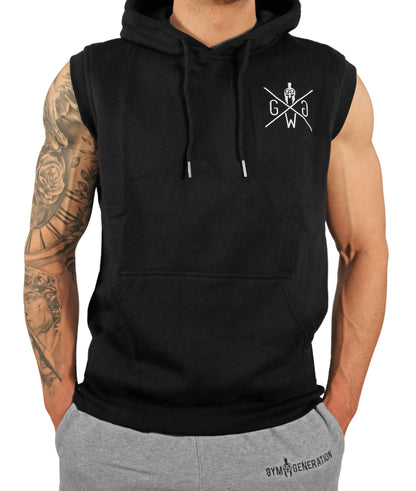 Sleeveless Training Hoodie Schwarz – Herren Gym Hoodie mit Kapuze und lockerer Passform für volle Bewegungsfreiheit und hohen Tragekomfort.