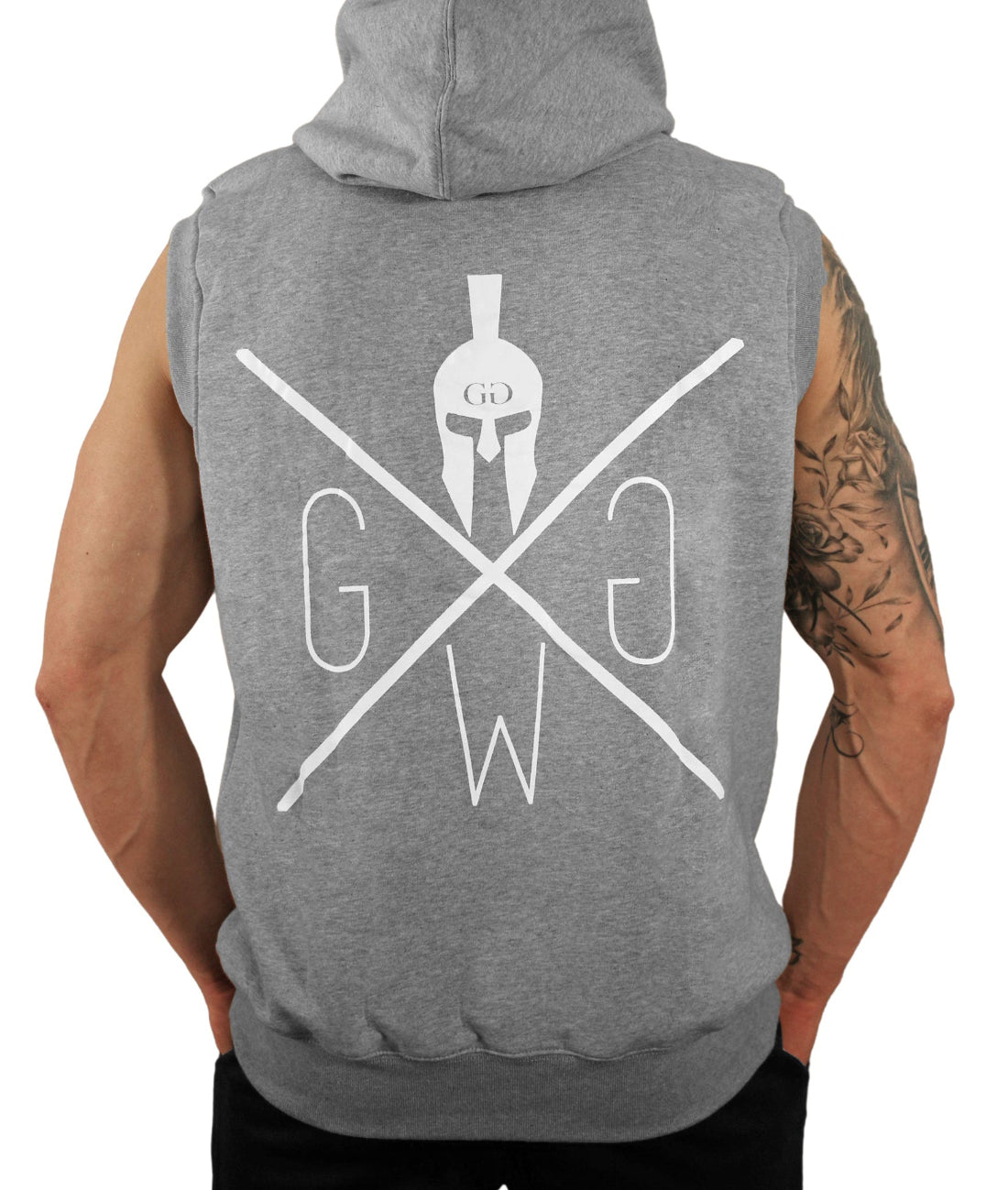 Grauer ärmelloser Fitness Hoodie – Gym Generation Sport Hoodie ohne Ärmel, perfekt für intensive Workouts, Krafttraining und Freizeit.