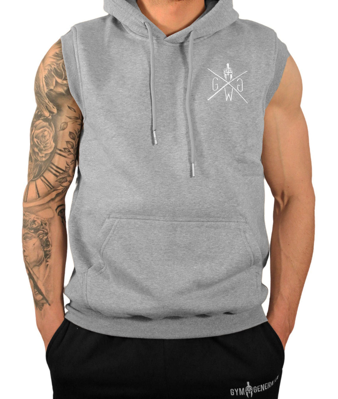 Ärmelloser Gym Hoodie Grau von Gym Generation – Leichter und atmungsaktiver Sleeveless Hoodie für maximale Bewegungsfreiheit im Training und urbanen Streetstyle.