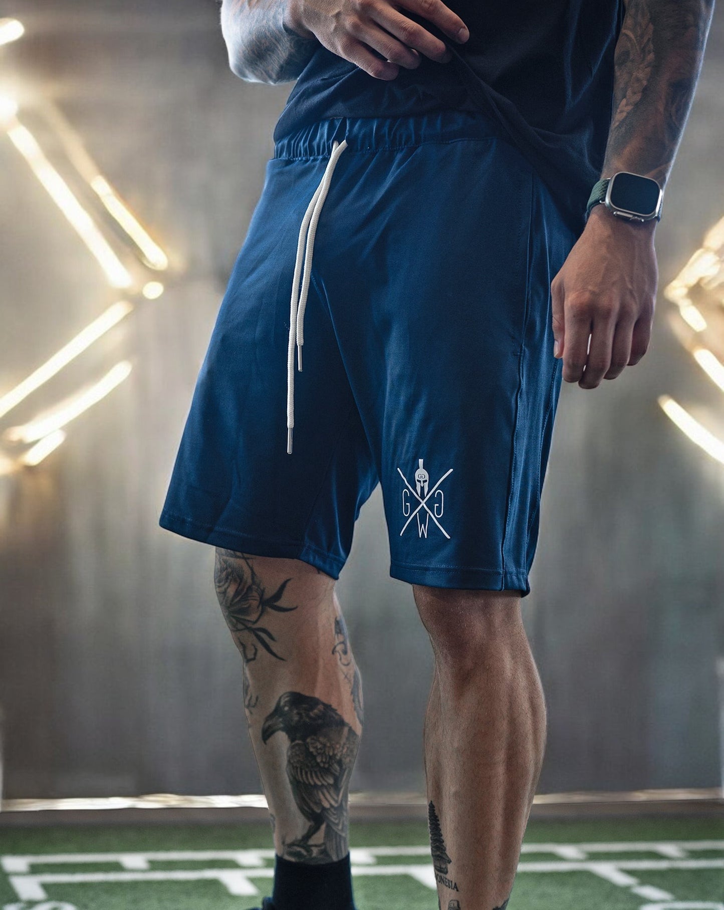 Sport Shorts Herren Navy Blau – Atmungsaktive und komfortable Gym Shorts von Gym Generation, mit verstellbarem Kordelzug und maximaler Bewegungsfreiheit.