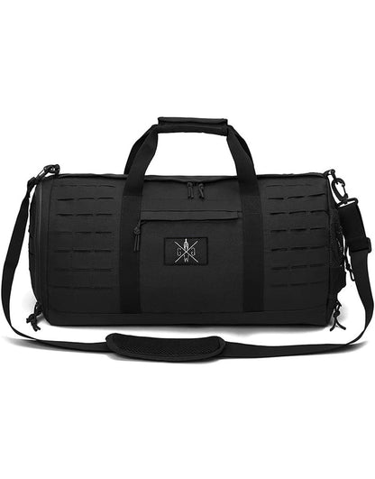 Gym Sporttasche Schwarz – Funktionale und stylische Tasche mit großem Hauptfach, robustem Material und personalisierbarer Klettfläche, ideal für Fitness und Reisen.