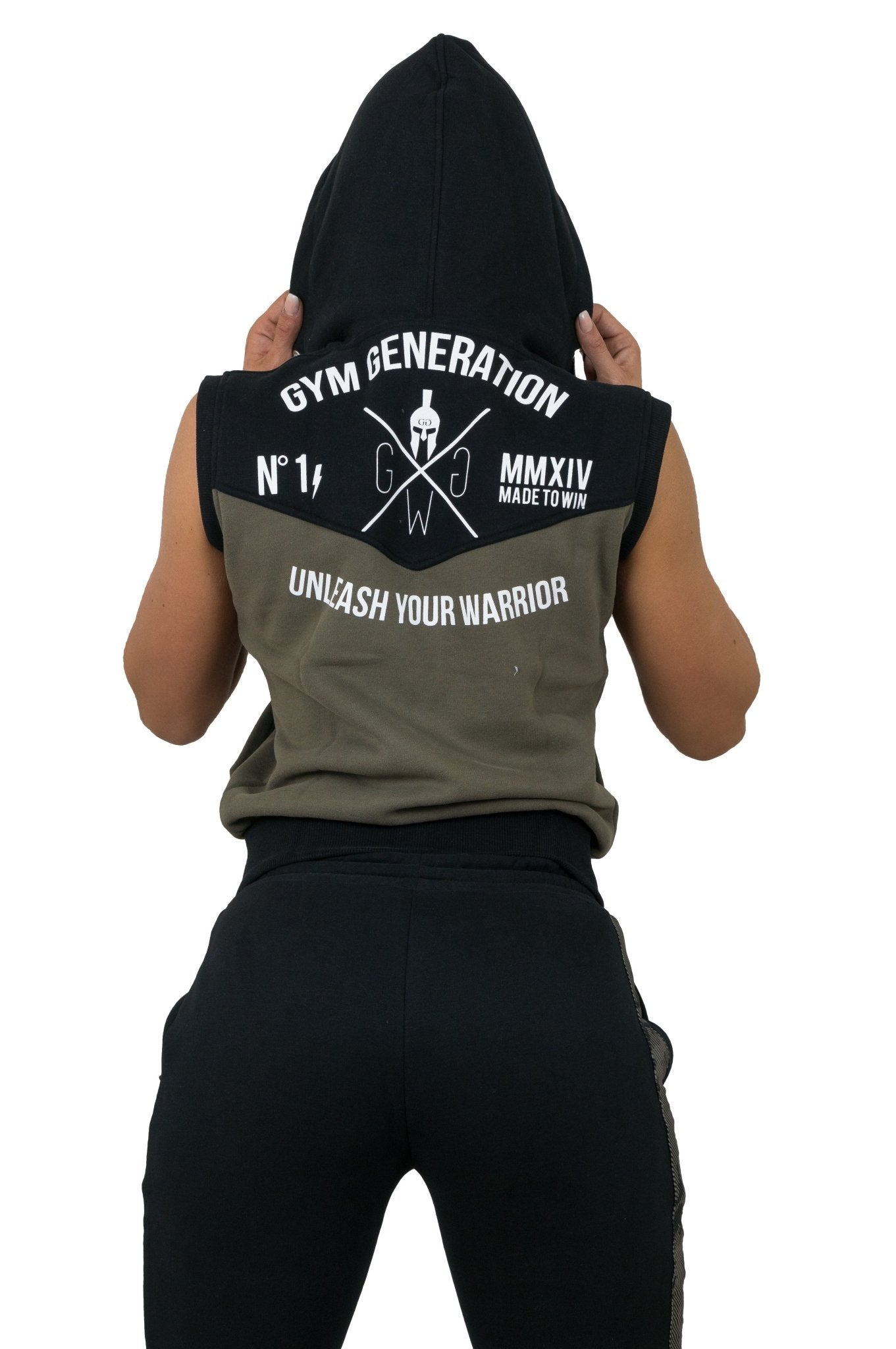 Ladies Sleeveless Hoodie - Schwarz / Cypres - Gym Generation®--www.gymgeneration.ch