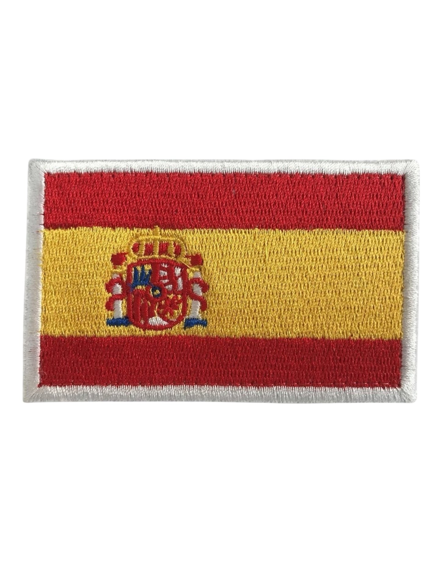 Spanien Flagge Patch mit Klettverschluss – ein Ausdruck von Leidenschaft und spanischem Stolz, perfekt für Kleidung, Rucksäcke und Accessoires. Ideal für alle, die die spanische Kultur lieben und repräsentieren möchten.