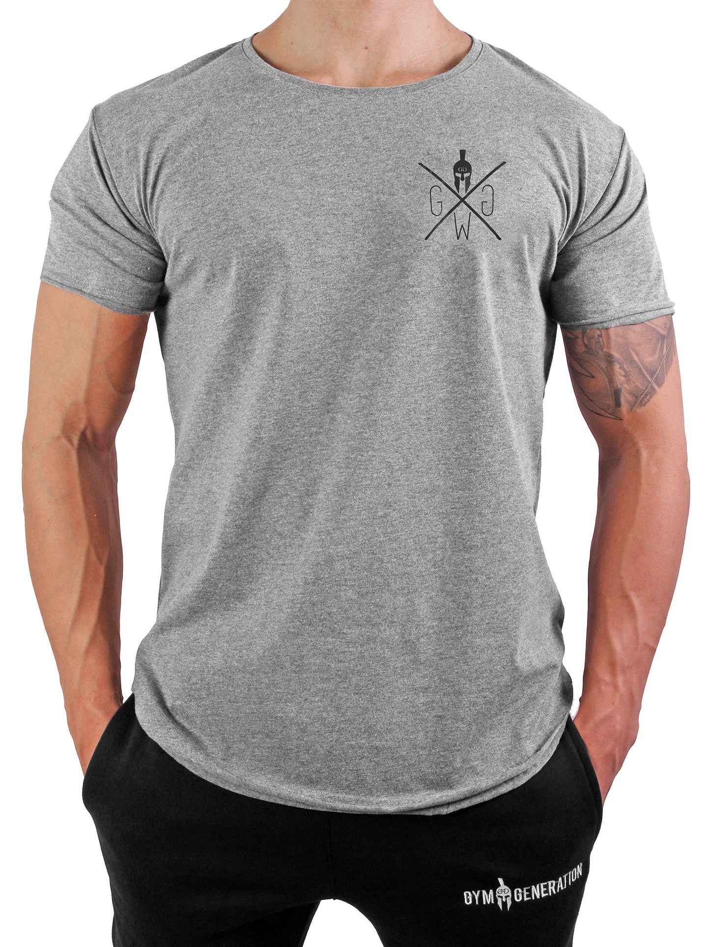 Spartan Gym T-Shirt Grau – Hochwertiges Herren Shirt von Gym Generation, inspiriert von antiker Kriegerkultur, perfekt für Fitness und Freizeit.