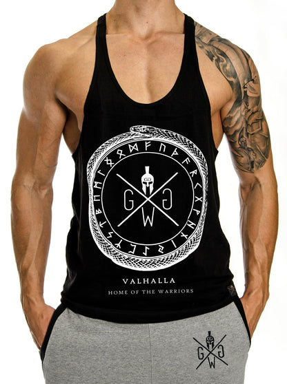 Valhalla Stringer Tank Top Schwarz – Gym Generation Tank Top mit markantem Viking-Logo, ärmellosem Design und maximaler Bewegungsfreiheit für intensive Workouts.