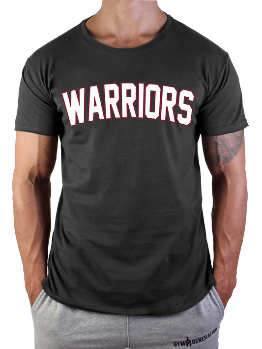 Warriors T-Shirt Dunkelgrau von Gym Generation – modernes Herren-Shirt mit rotem Print, aus hochwertiger Baumwolle, ideal für Streetwear, Training und Freizeit.