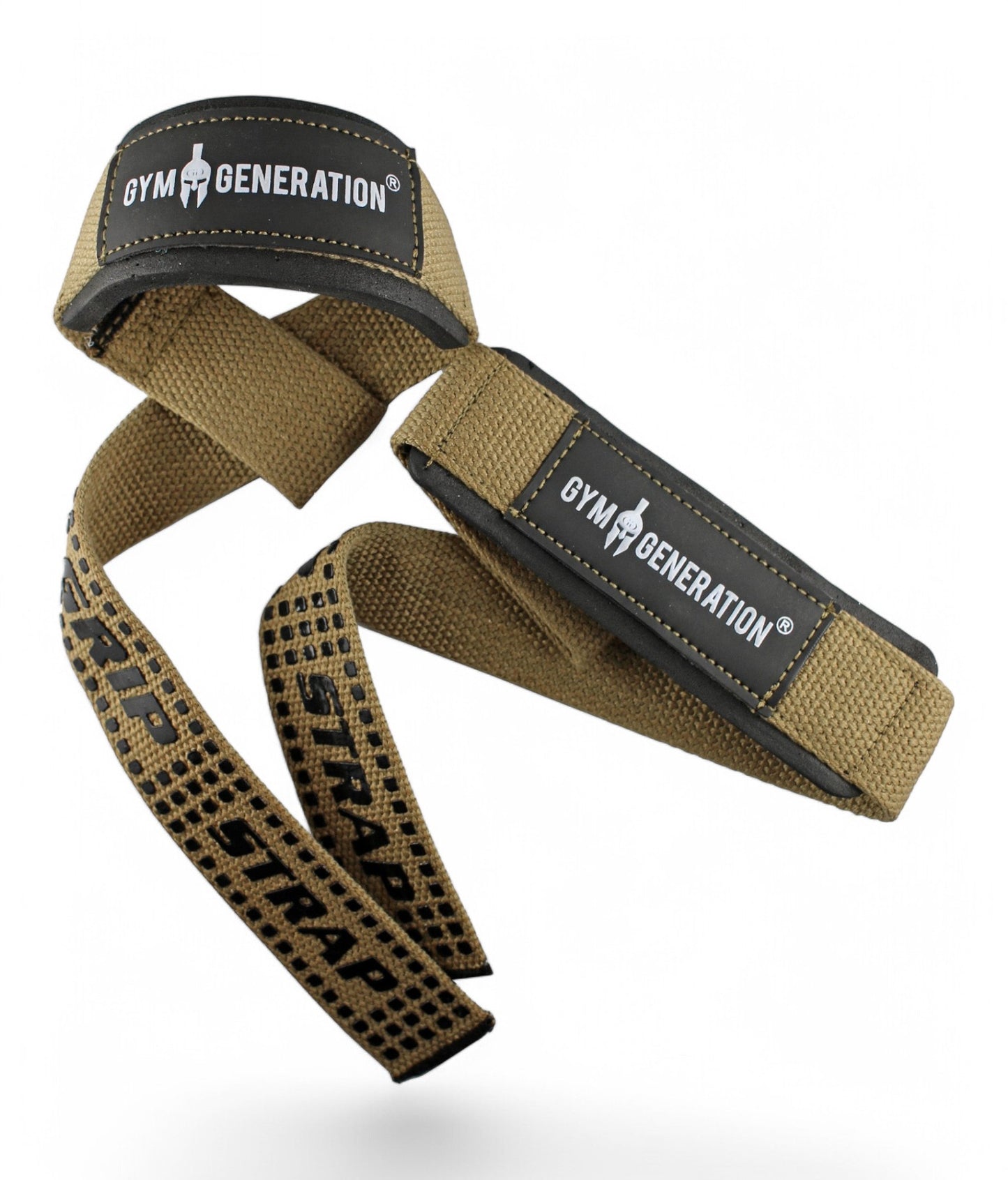 Bodybuilding Zughilfen Beige – Gym Generation Lifting Straps mit rutschfester Gummi-Beschichtung und weicher Handgelenkpolsterung, perfekt für intensives Training.