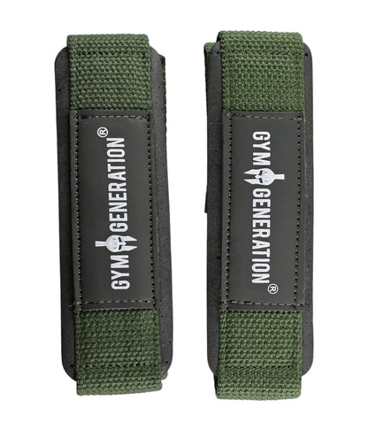 Olivgrüne Lifting Straps – Gym Generation Fitness Zughilfen für maximale Kontrolle, weniger Ermüdung und mehr Griffkraft bei intensiven Trainingseinheiten.